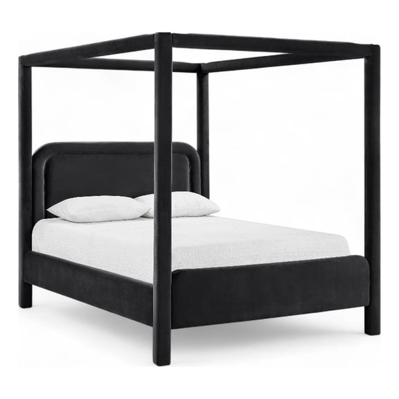 Bowery Hill Contemporary Black Velvet Upholstered King Canopy Bed