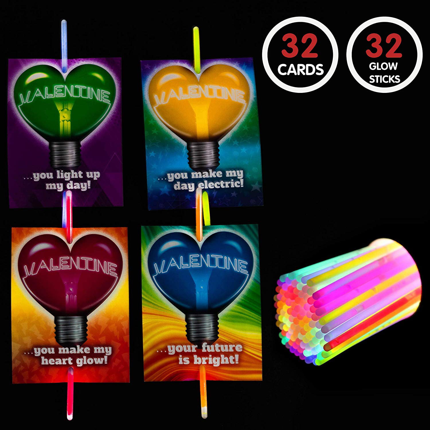 Cute Bulk Goodies Fillers for Preschool Activities Boys Girls Age 3+ Years Old School Classroom Exchange Greeting Card Class Party Favors Toys Toddler Valentines Gifts Glow in the Dark 26PCS Kids Valentines Day Cards with Light Up Flashing Ring