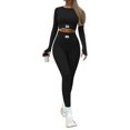 thumbnail image 2 of Elippeo Women Casual Sports Yoga Suit, Long Sleeve Round Neck Label Patchwork Crop Tops+High Waist Long Pants, 2 of 10