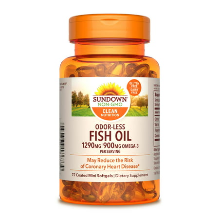 Sundown Naturals Odorless Omega-3 Fish Oil Mini Softgels, 1290 Mg, 72
