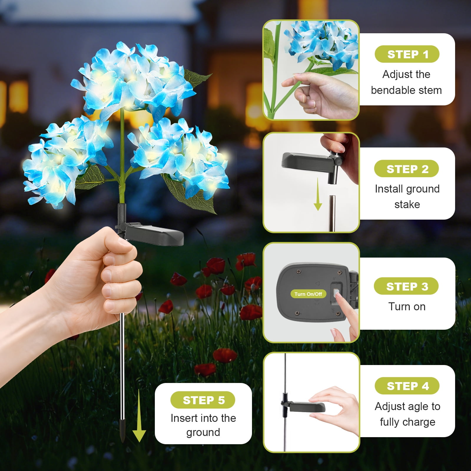 TopZoo Solar Garden Lights Outdoor, 3 Pack Flower Lights Hydrangea Garden Stake Decor for Yard Patio Landscape Planter Multicolor