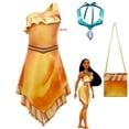 thumbnail image 2 of Disfraz de Pocahontas para fiesta de carnaval de Halloween para niñas, disfraz de princesa Matoaka, ropa india de playa de verano, peluca negra, 2 of 5