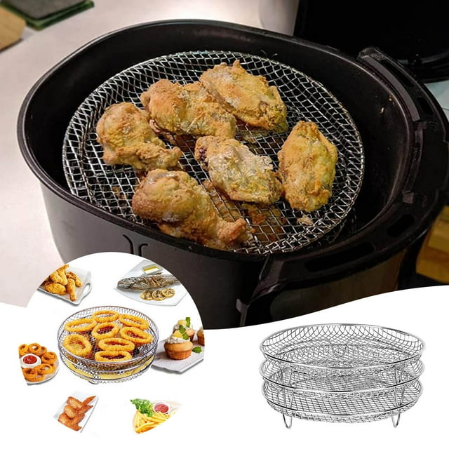 Hbdhejl Air Fryer Three Stackable Dehydrator Racks 304 Stainless Steel Air Fryer Tray Air Fryer Accessories Dishwasher Fit For Oven And Cooker
