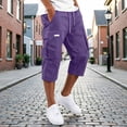 thumbnail image 2 of Resicozy Cargo Capri Pants for Men Below Knee with Pockets Lightweight Summer Baggy Drawstring Classic Capris Purple 2XL, 2 of 5