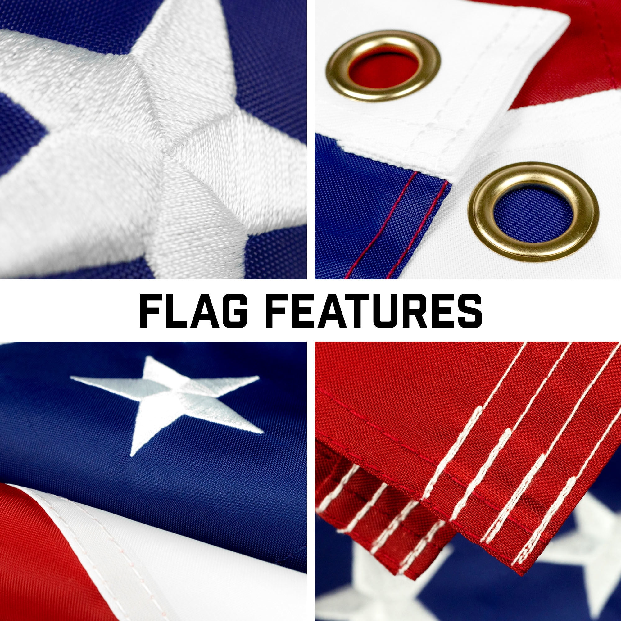 G128 Combo Pack: 16 Ft Telescoping Aluminum Flagpole (Black) & American USA Flag 2x3 Ft, ToughWeave Series Embroidered 210D Polyester | Pole with Flag Included
