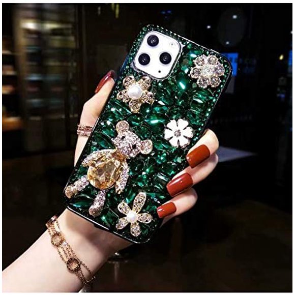 Compatible with iPhone 12/12 Pro Glitter Sparkle Bling Case Luxury Shiny Crystal Rhinestone Jewelled Gemstone Diamond Bumper Clear Protective Designed for iPhone 12/12 Pro 6.1''Green