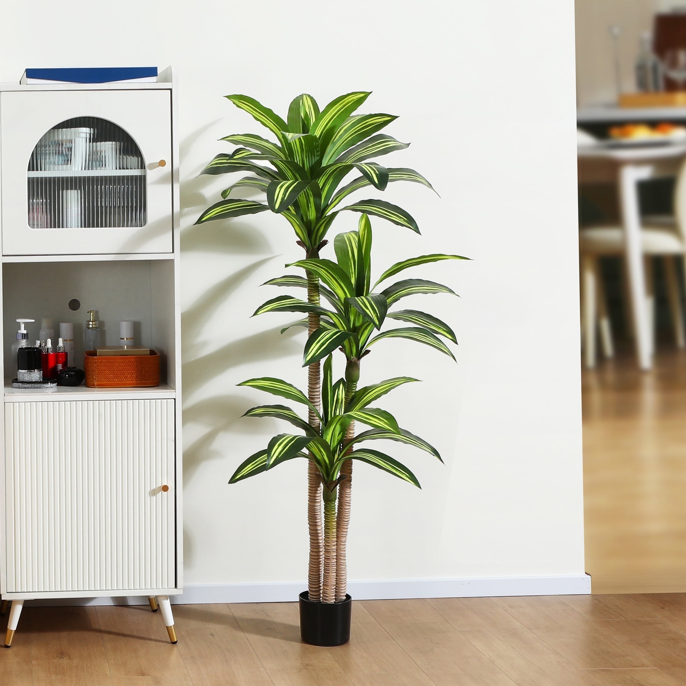DR.Planzen Artificial Plants, 5ft Fake Dracaena Tree in Black Plastic Pot, Faux Plants Indoor Outdoor Decor, Silk Plants for Home Decor Office Porch Patio Perfect Housewarming Gift