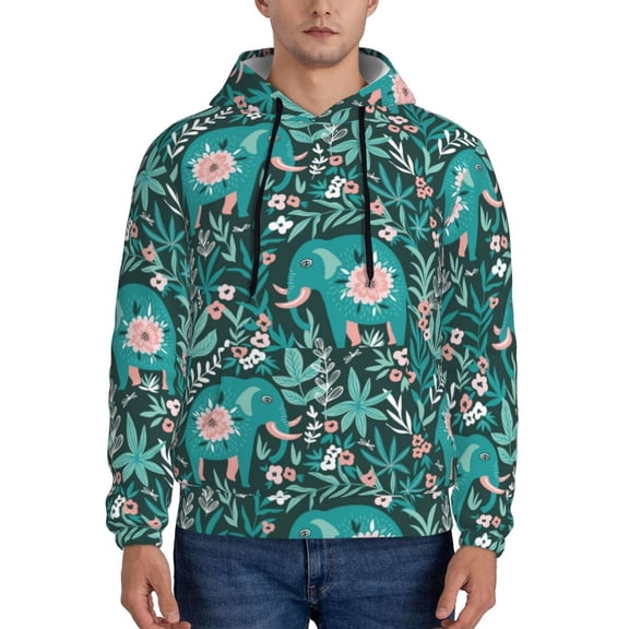 Rateoe Lephants in the Jungle Pattern Mens Hoodie, Pullover Hooded Sweatshirt, Kangaroo Pocket Hoodie Ideal for Daily Wear, Travel and Home-Small