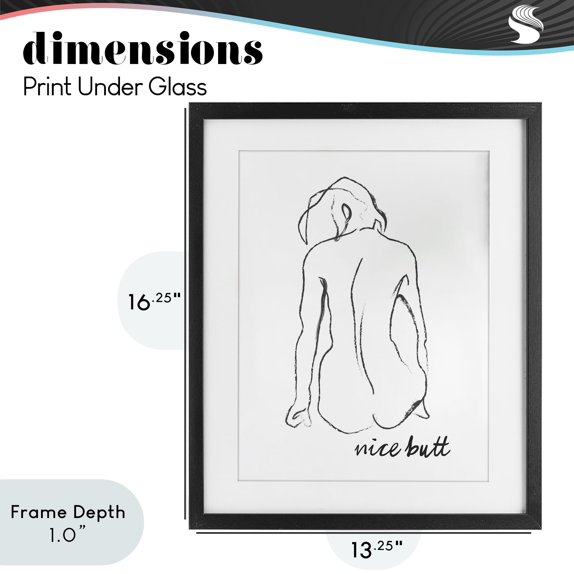 Stupell Industries Nice Butt Bathroom Refresh Black Framed Print Under Glass, design by Lettered and Lined