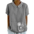 thumbnail image 2 of Jsaierl Chemises en Lin d'Été pour Femmes Imprimé Pissenlit Col à Revers Manches Courtes Blouses Simples Décontractées Polyvalentes, 2 of 4