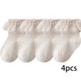 thumbnail image 2 of LYMAYTER 0-12Y Kids Dance Socks Toddler Ruffle Trim Socks Girls Solid Color Eyelet Dress Socks 4 Pack, 2 of 7