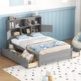 thumbnail image 2 of Euroco Wood Full Size Platform Bed with Storage Headboard, 4 Drawers and USB Charging Station for Kids, Gray, 2 of 15