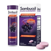 Sambucol Black Elderberry Immune Support Effervescent Tablets, Vitamin C and Zinc, 15 Count