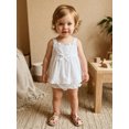 thumbnail image 4 of BemeyourBBs Toddler Baby Girls Summer Clothes Little Baby Girl Summer Outfit Cute Solid Color Strap Sleeveless Eyelets Ruffle Tank Vest Tops with Bloomer Shorts 2Pcs Set, 4 of 9