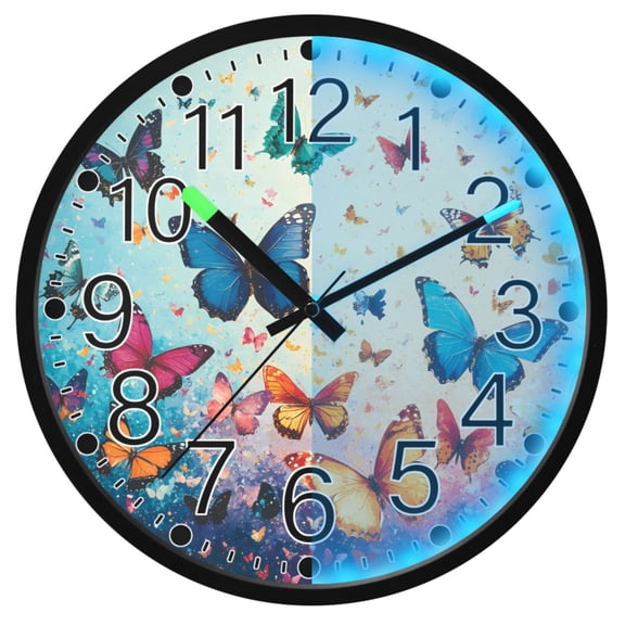 Ryvnso Beautiful Butterflies Paint 12 Inch Night Light Wall Clock Silent Battery Operated Luminous Clocks