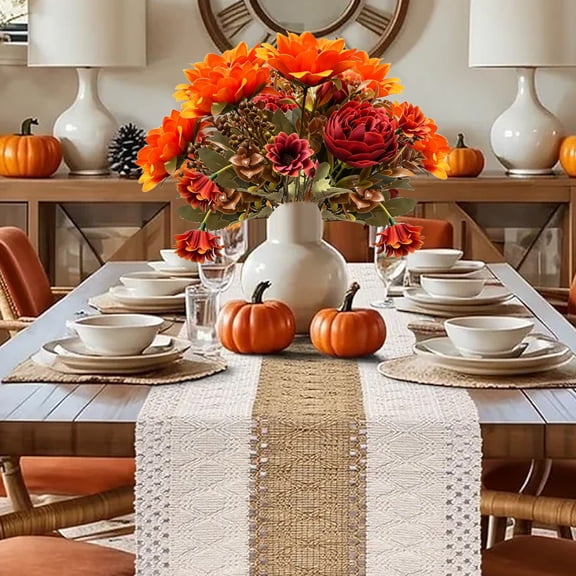 Clearance Under $3 Artificial Sunflower Peony Floral Stem – Orange Autumn Halloween Table Centerpiece Vase Decor for Home Living Room Display, 1 Stem