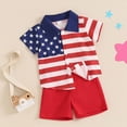 thumbnail image 6 of Toddler Boy Clothing Sets 4th of July Baby Boy Outfit Cute American Flag Print Button Down Shirt & Red Shorts 2-Piece Outfit, 6 of 7