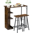 thumbnail image 3 of Bingirl Compact & Chic: Rustic Brown 3-Piece Bar Table & Chairs Set with Storage Shelves - Space-Saving Dining Solution for Kitchen, Breakfast Nook, Living Room & Party Room, 3 of 5