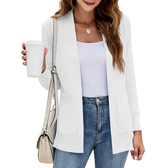 Women Casual Cardigan Sweater Front Open Long Sleeve Knitted Jacket with Pockets