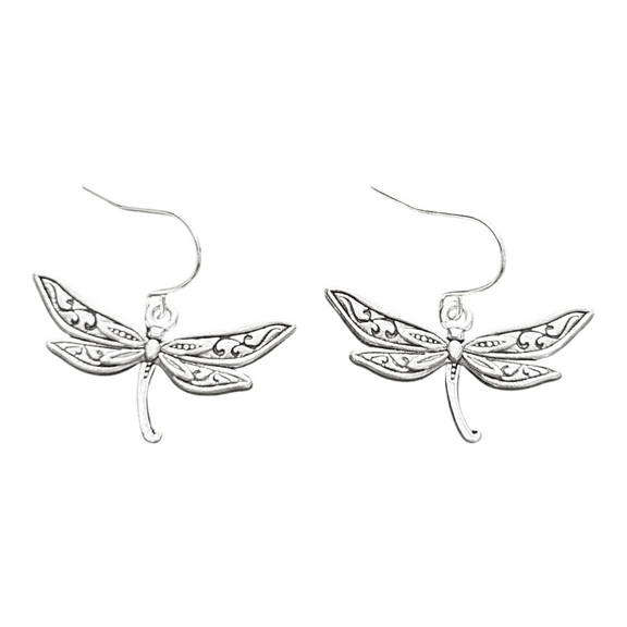 Silver Dragonfly Dangle Earrings - Nickel Free