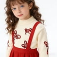 thumbnail image 6 of Girls Crew Neck Sweater Long Sleeve Glitter Bow Knitted Pullover Tops Casual Loose Comfy Stylish Clothes (3 Years, Beige), 6 of 6
