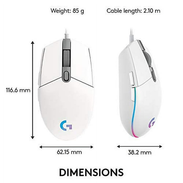 Logitech G203 Lightsync Gaming Mouse with Customizable RGB Lighting, 6  Programmable Buttons, Gaming Grade Sensor, 8 k dpi Tracking, Light Weight  (White) 