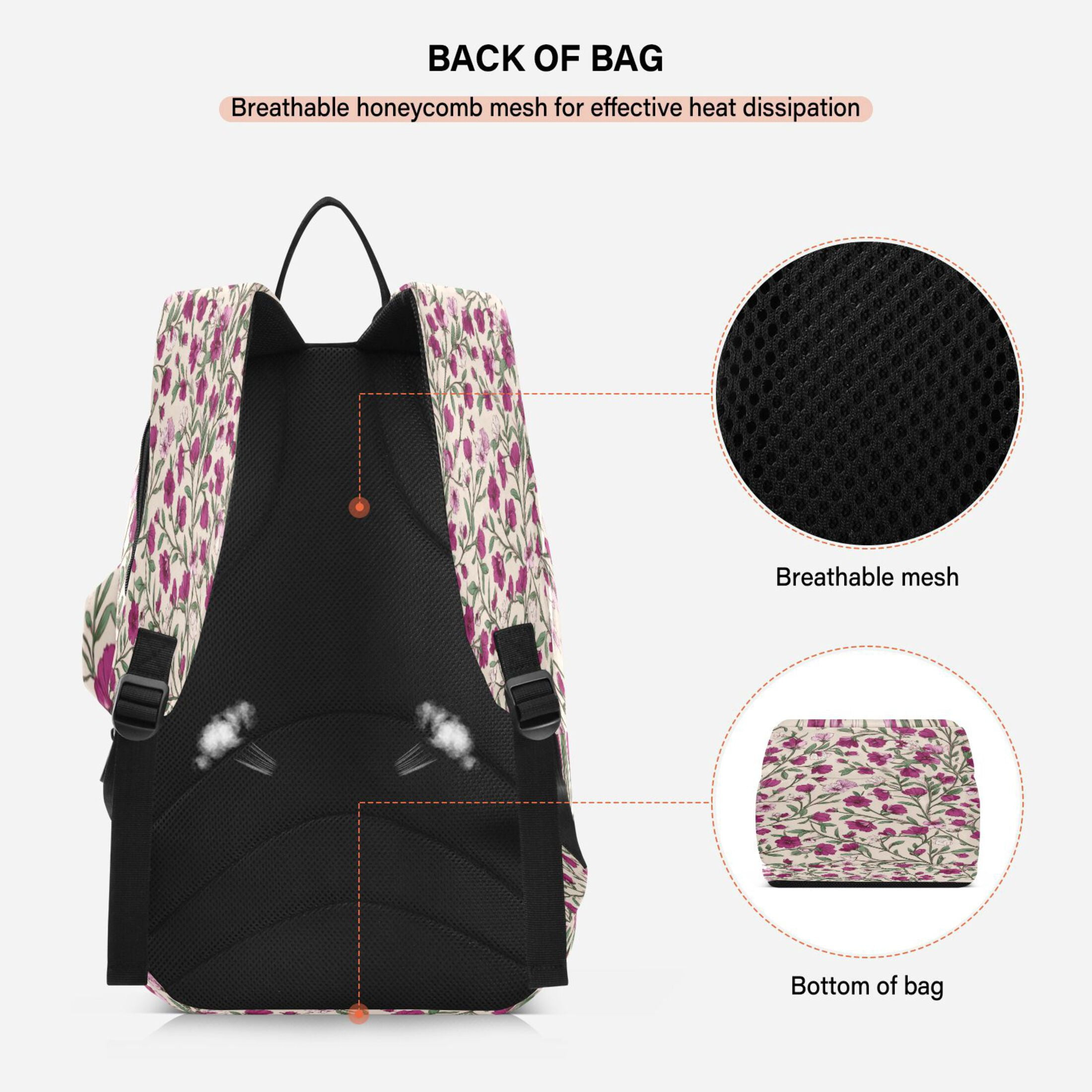 2 Racquet Holder Tennis Backpack Tennis Racket Covers Gym Bags Red-pink Magenta Flowers