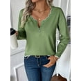 thumbnail image 4 of Women'S V Neck Long Sleeve Sweater Half Zipper Knit Sweater Casual Cricket Stripe Jumper Pullover Knit Tops Green M, 4 of 10