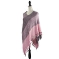 thumbnail image 3 of Styles I Love Womens Color Block Fringe Tassel Poncho Sweater Pullover Cardian Wrap Topper for All Seasons (Pink/Purple), 3 of 6