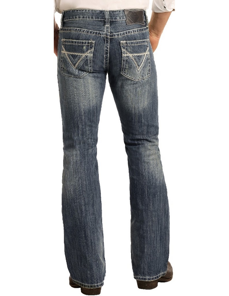 Rock & Roll Denim Western Jeans Mens Pistol Bootcut Med Wash M0P2602 - image 3 of 4