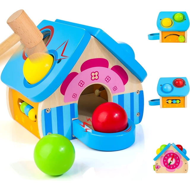 Juguete Montessori de madera cuatro en uno para niños mayores de 12 meses, improvisación