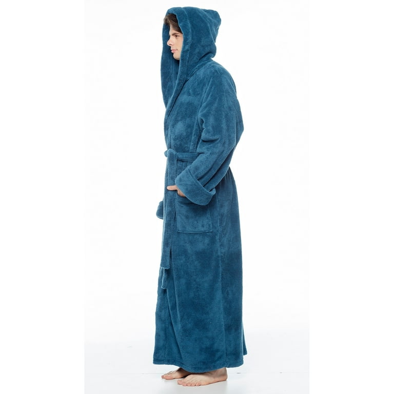 Men's Hooded Soft Plush Fleece Bathrobe Full Length Robe