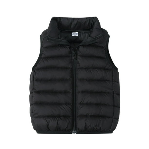 Gibobby Chamarra de forro polar para niños y niñasChaleco unisex para bebé, chaqueta sin mangas con cremallera y cuello levantado para invierno y otoño(Negro, 3-4 Años)