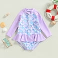 thumbnail image 2 of Fortune Toddler Girl Swimsuits One Piece Zipper Ruffle Bathing Suit Rash Guard Long Sleeve Swimwear, 2 of 9