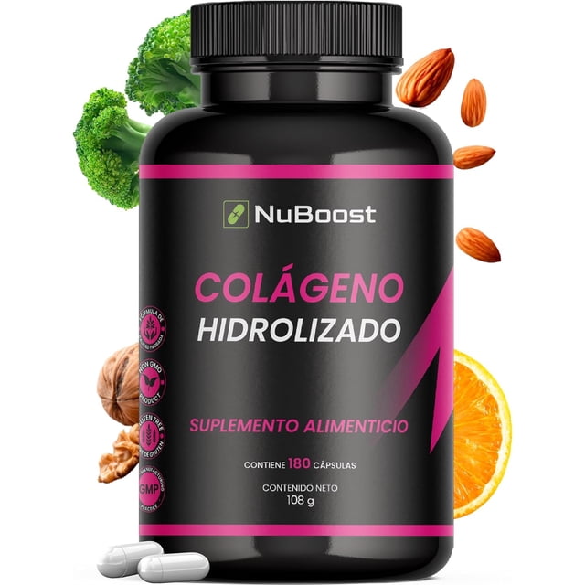 Colageno Hidrolizado Puro -180 cáps de 600 mg - Collagen Peptides, Péptidos de Colágeno, Biotina y Colageno, Colágeno Tipo 2 - Made in USA
