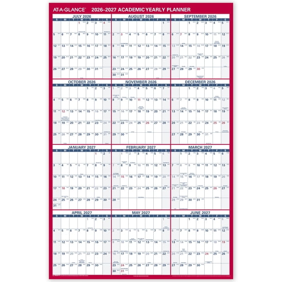 AT-A-GLANCE Vertical Horizontal Reversible Erasable Academic 2026-2027 Wall