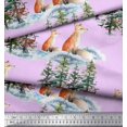 thumbnail image 3 of Soimoi Pink Cotton Jersey Fabric Fox & Pine Tree Decor Fabric Printed Yard 58 Inch Wide, 3 of 5
