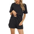 thumbnail image 3 of Hanerdun Women Solid Loungewear Pajamas Set Female 2 Pieces Short Sleeve Nightwear Sleepwear PJ Sets Black L, 3 of 5