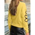 thumbnail image 4 of Suéter Informal de Larga con Cuello Redondo y Hombros Caídos para Mujer, Tejido de Punto Amarillo M, 4 of 9
