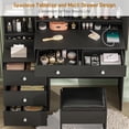 thumbnail image 4 of Vanity Desk with Mirror and LED Lights, Makeup Vanity with Charging Station and Stool, Dressing Table with Multiple Shelves and Drawers, Makeup Desk with 3 LED Light Models for Bedroom, Black, 4 of 7