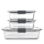 Rubbermaid Brilliance Glass Set of 3 Food Storage Containers with Latching Lids, Plastic Food Storage Containers with Easy Find Lids, Great for Leftovers, Meal Prep & Organization