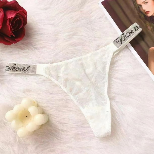 Tanga secreta de Victoria diseno rhinestone de lujo Victoria Secret bragas mujeres Lenceria de encaje Sexy rosa sin costuras comodo de algodon de fondo YLMC Gao Jiahui unisex Bodega Aurrera en