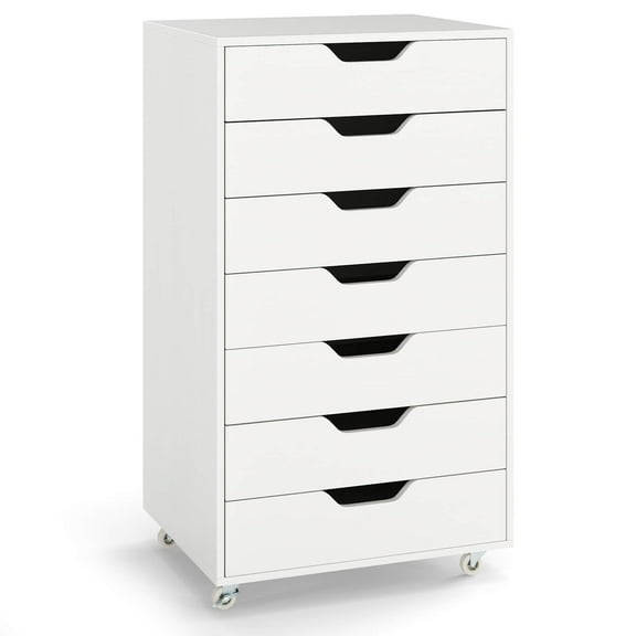 Costway 7-Drawer Chest Mobile File Cabinet Vertical Filing Organizer with Lockable Wheels White