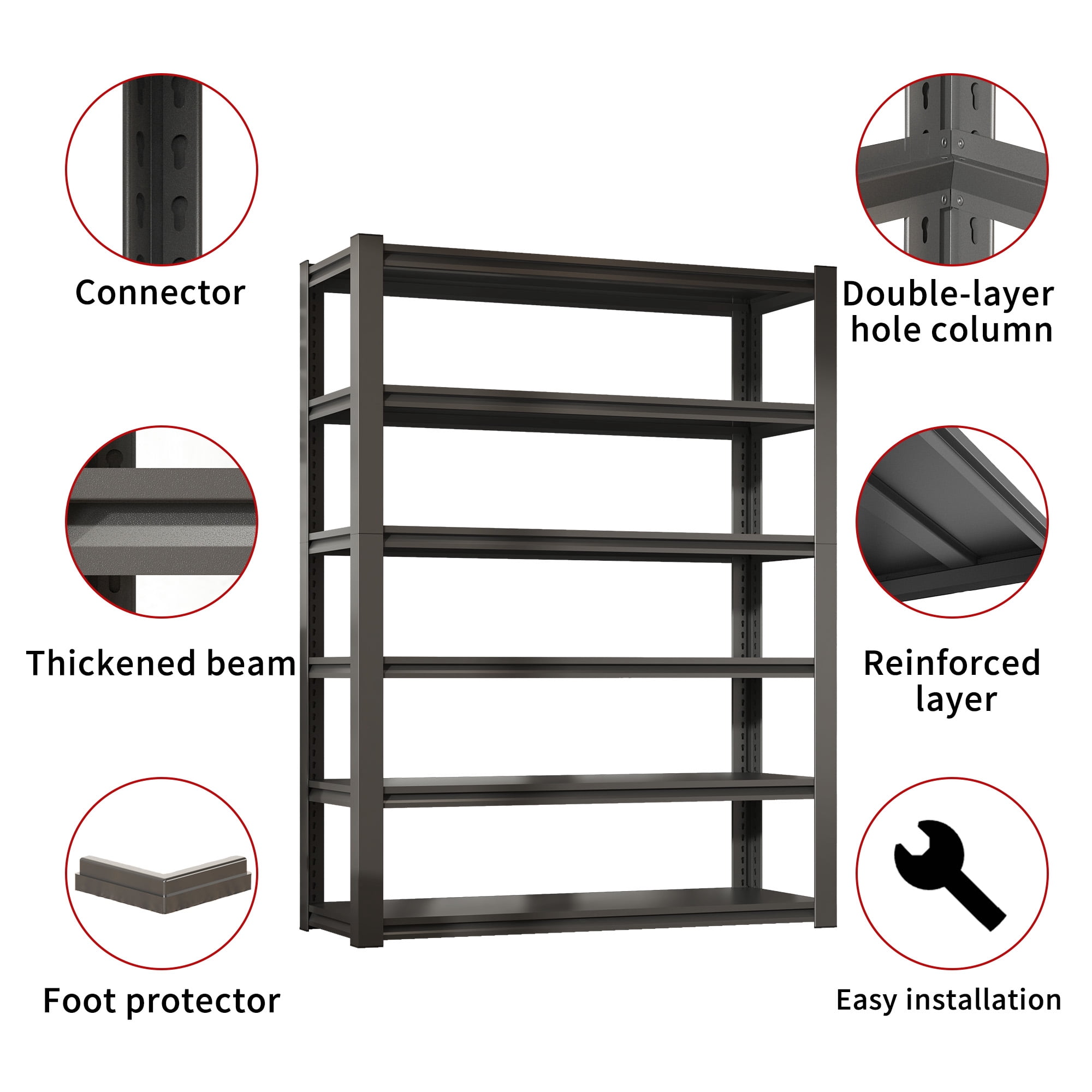 Alvantor 6 Tier Storage Shelves, Metal Storage Shelving with Adjustable Shelf for Garage Basement, 48"W*18"D*82"H Black