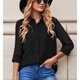 thumbnail image 2 of Blusa holgada de moda transpirable con botones y cuello vuelto de manga larga para mujer Negro XL, 2 of 6