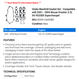 Intake Manifold Gasket Set - Compatible with 2001 - 2004 Nissan ...