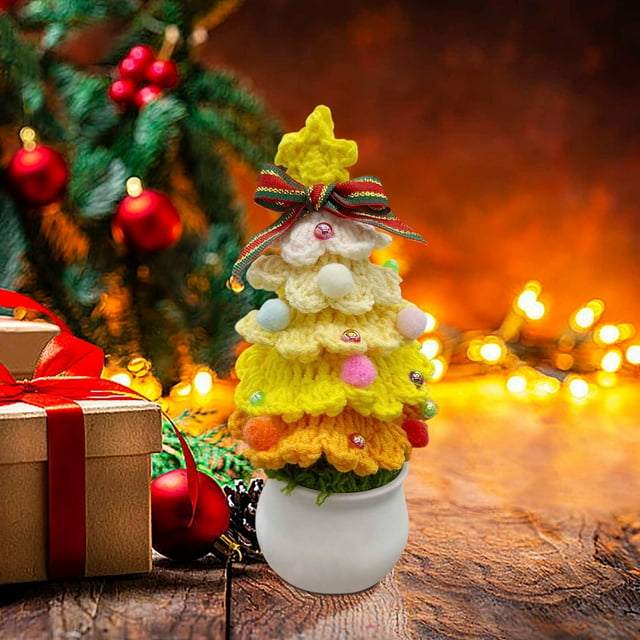 Christmas Decorations Crochet Christmas Tree Yarn Potted Ornament Small Gift Christmas Decorations Indoor Christmas Tree