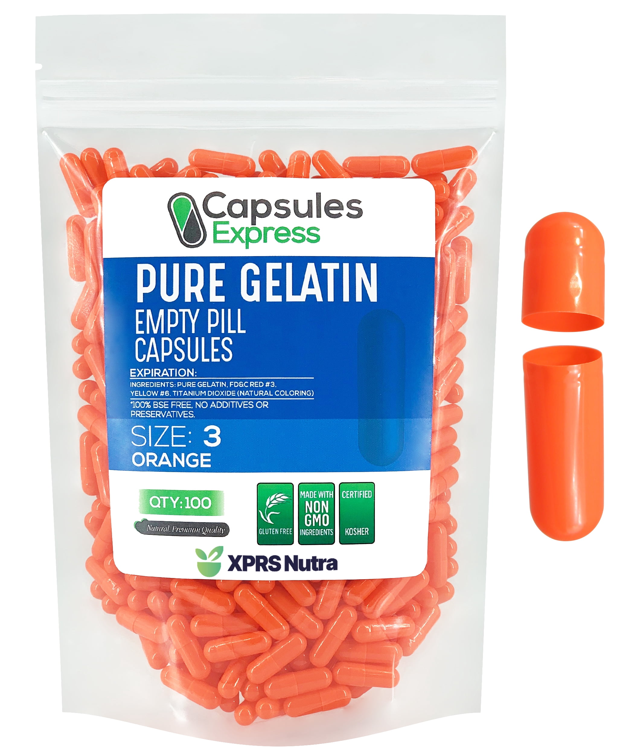 Size 3 Empty Gelatin Capsules - Kosher & Gluten-Free (Made In USA) - Capsules Express - View #2