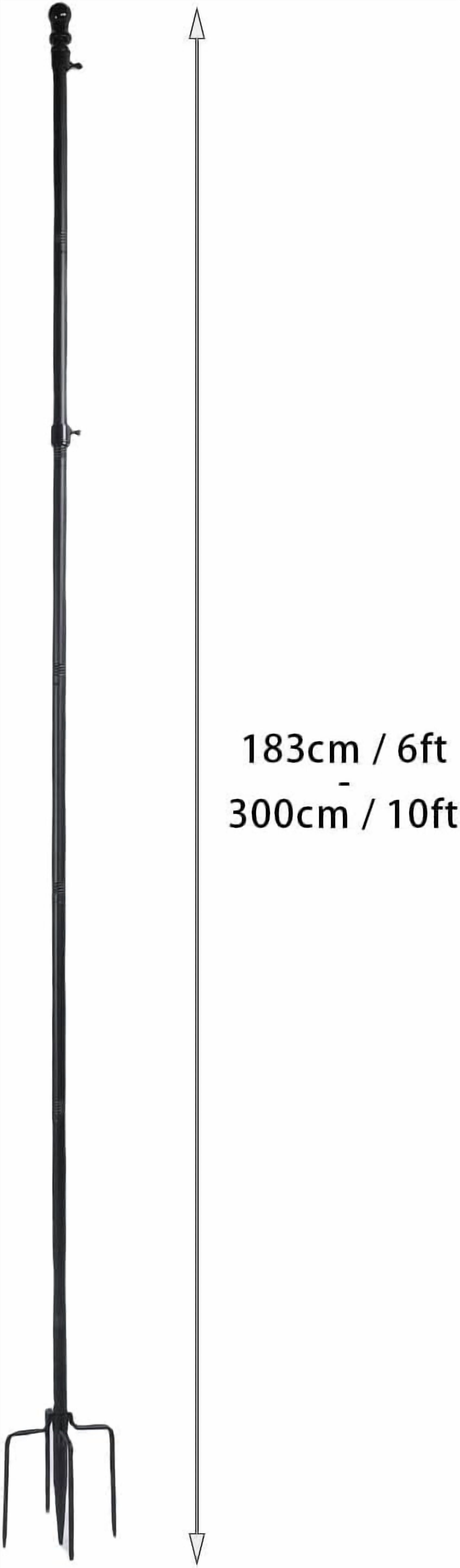 Flag Poles for Garden and Yard, 10 Ft Thickened Stainless Steel Ground Flag Pole with 5-Prong Base, Adjustable Height