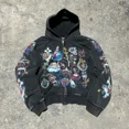thumbnail image 2 of Sudadera informal y2k para mujer, cárdigan con cremallera, sudadera holgada con capucha, letras estampadas versátiles, patrón geométrico de hip hop, novedad de 2024, 2 of 5